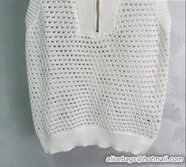 Sophisticated Discount Miu Miu Knit Zip Vest MM042116 White 2026