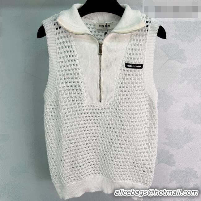 Sophisticated Discount Miu Miu Knit Zip Vest MM042116 White 2026