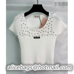 Good Taste Miu Miu Knit Shirt with Strass MM042112 White 2026