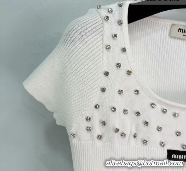 Good Taste Miu Miu Knit Shirt with Strass MM042112 White 2026