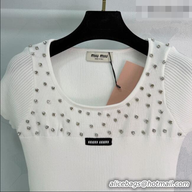 Good Taste Miu Miu Knit Shirt with Strass MM042112 White 2026