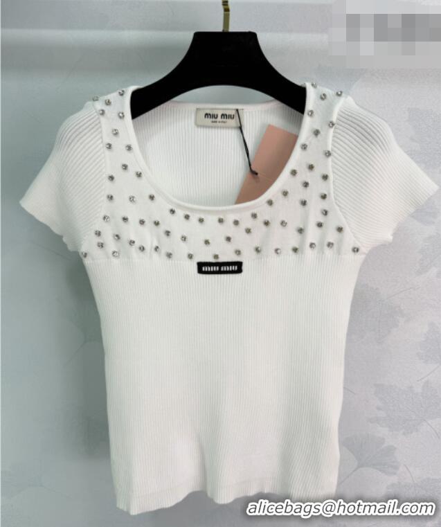 Good Taste Miu Miu Knit Shirt with Strass MM042112 White 2026