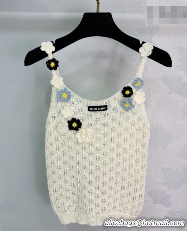 Good Discount Miu Miu Wool Knit Bloom Vest MM042125 White 2026