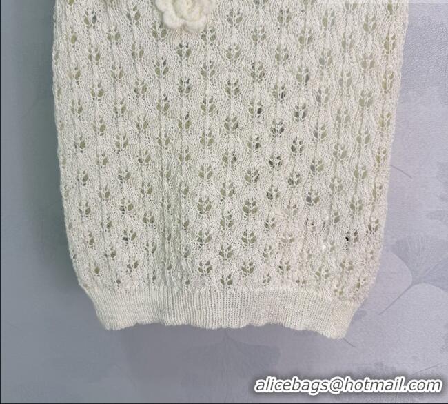 Good Discount Miu Miu Wool Knit Bloom Vest MM042125 White 2026