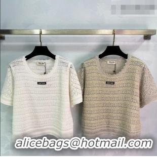 Grade Quality Miu Miu Crochet T-Shirt MM042131 Beige/White 2026