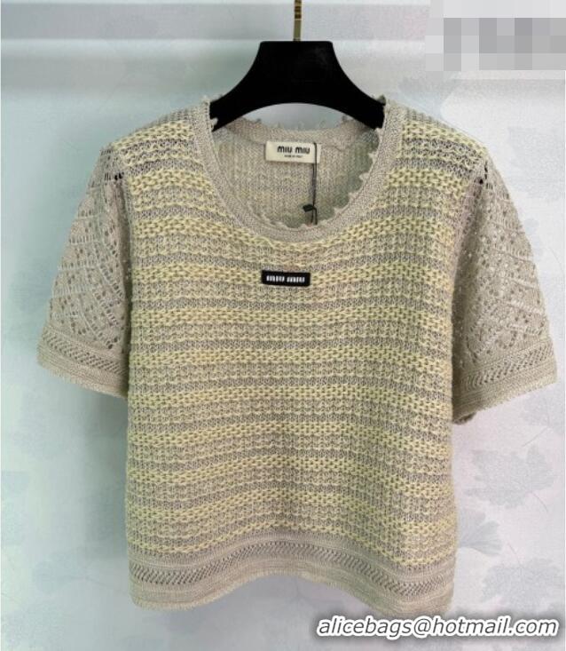 Grade Quality Miu Miu Crochet T-Shirt MM042131 Beige/White 2026