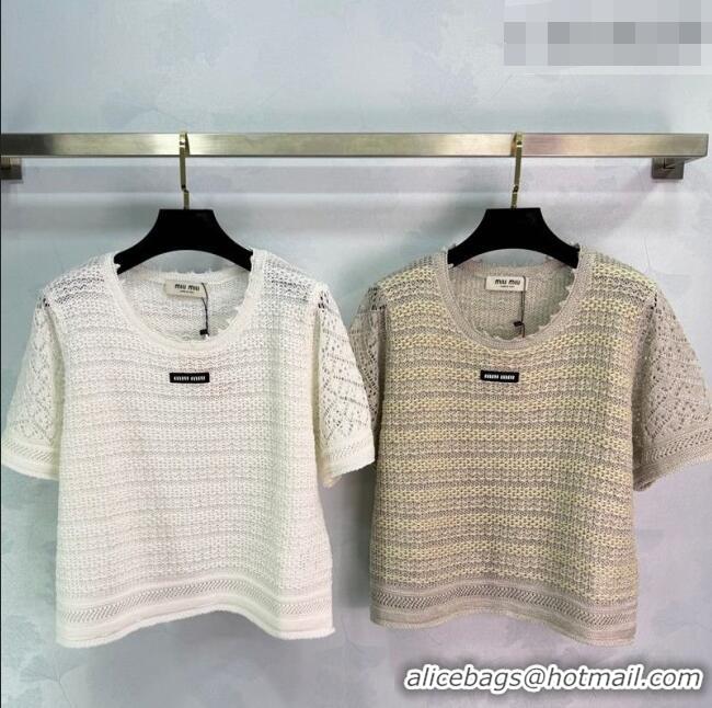 Grade Quality Miu Miu Crochet T-Shirt MM042131 Beige/White 2026