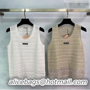 Luxury Cheap Miu Miu Crochet Vest MM042131 Beige/White 2026