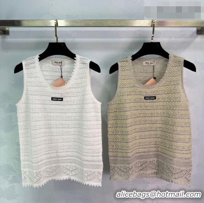 Luxury Cheap Miu Miu Crochet Vest MM042131 Beige/White 2026