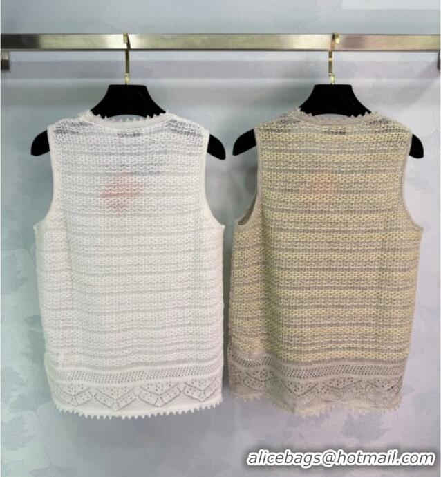 Luxury Cheap Miu Miu Crochet Vest MM042131 Beige/White 2026