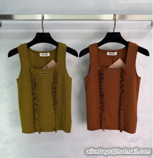 Crafted Discount Miu Miu Wool Vest with Ruffles MM042207 Brown 2026