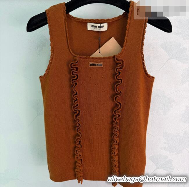 Crafted Discount Miu Miu Wool Vest with Ruffles MM042207 Brown 2026