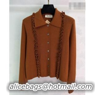 Fashion Cheap Miu Miu Wool Cardigan with Ruffles MM042209 Brown 2026