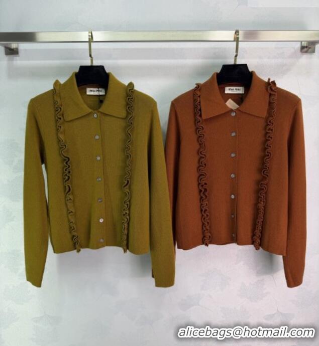 Fashion Cheap Miu Miu Wool Cardigan with Ruffles MM042209 Brown 2026