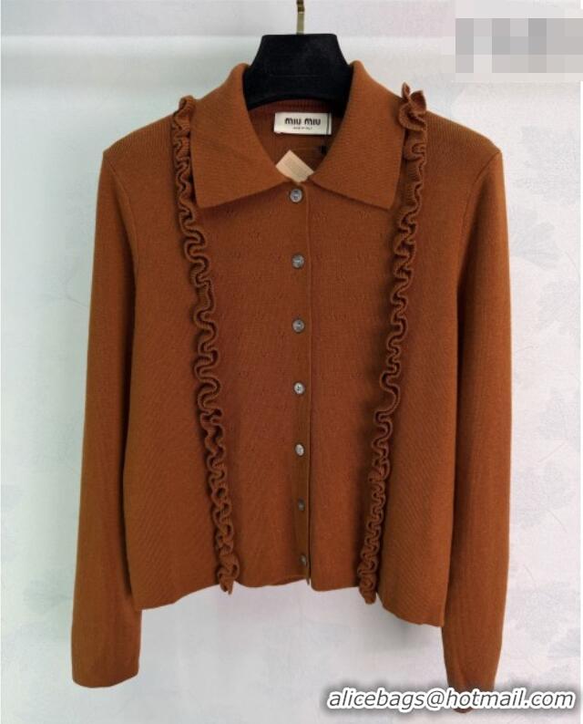 Fashion Cheap Miu Miu Wool Cardigan with Ruffles MM042209 Brown 2026
