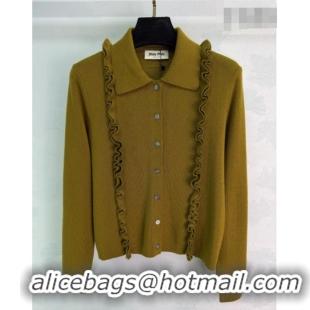 Top Design Miu Miu Wool Cardigan with Ruffles MM042209 Green 2026