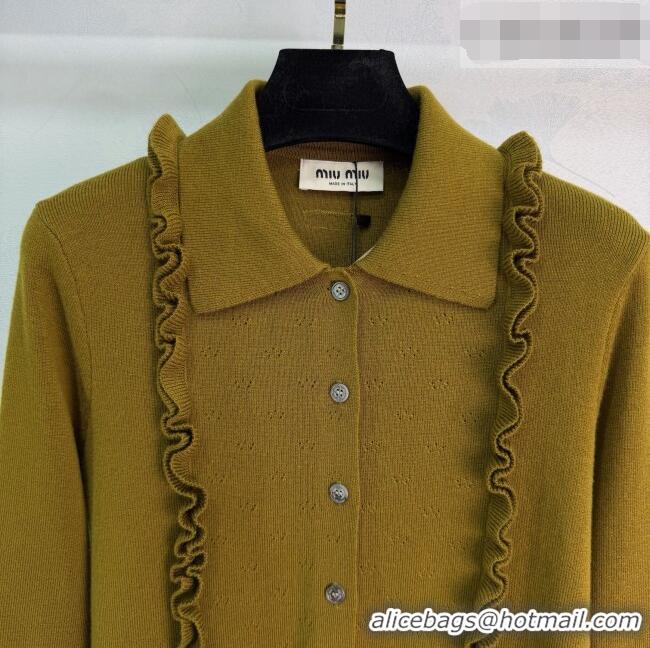 Top Design Miu Miu Wool Cardigan with Ruffles MM042209 Green 2026