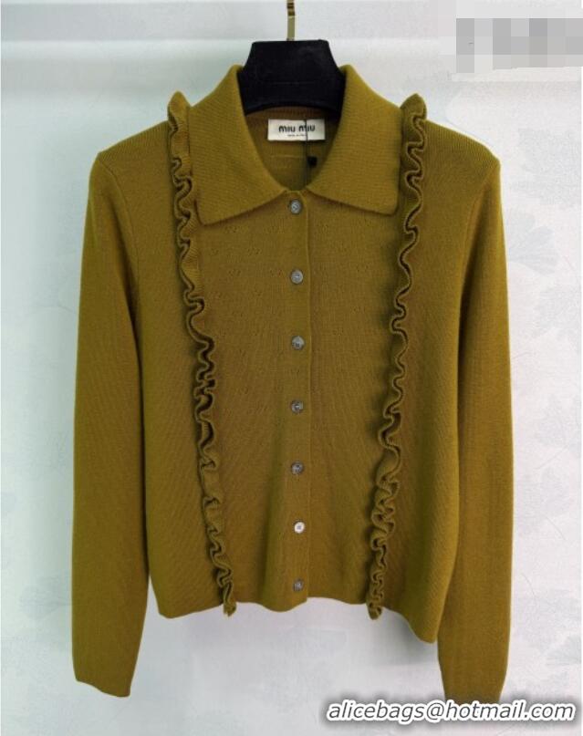 Top Design Miu Miu Wool Cardigan with Ruffles MM042209 Green 2026