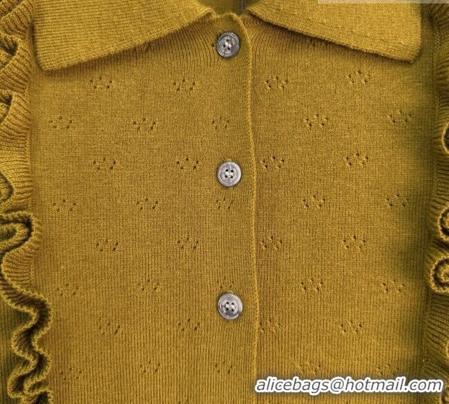 Top Design Miu Miu Wool Cardigan with Ruffles MM042209 Green 2026