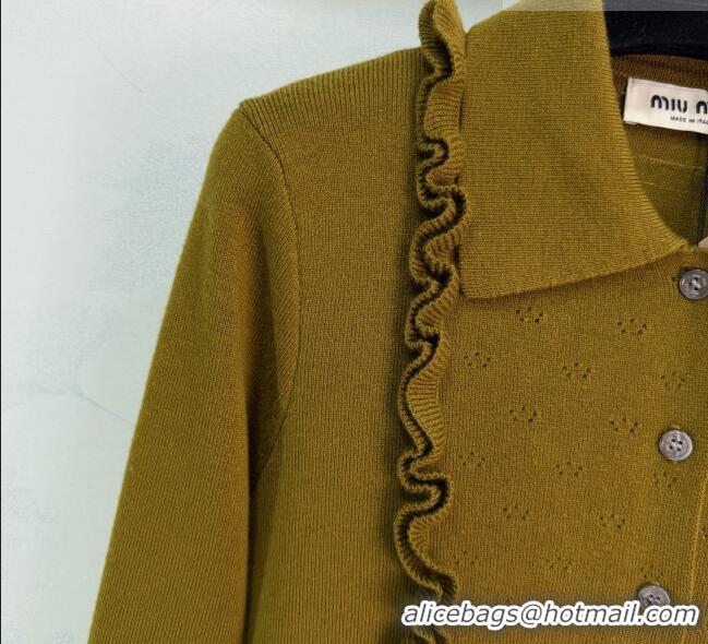 Top Design Miu Miu Wool Cardigan with Ruffles MM042209 Green 2026