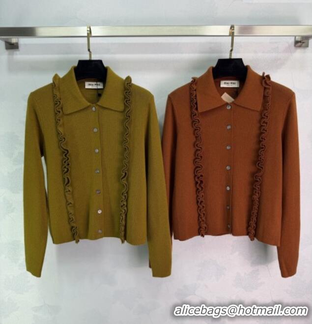 Top Design Miu Miu Wool Cardigan with Ruffles MM042209 Green 2026