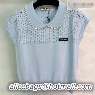 Buy Cheap Miu Miu Polo Shirt with Pearls MM042211 Blue 2026