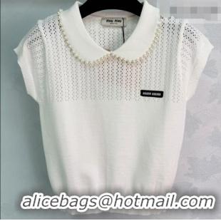 Low Cost Miu Miu Polo Shirt with Pearls MM042211 White 2026