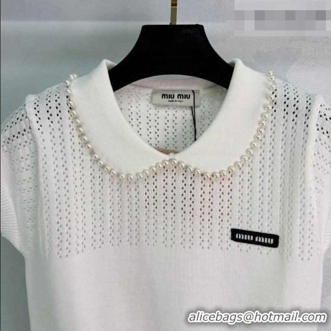 Low Cost Miu Miu Polo Shirt with Pearls MM042211 White 2026