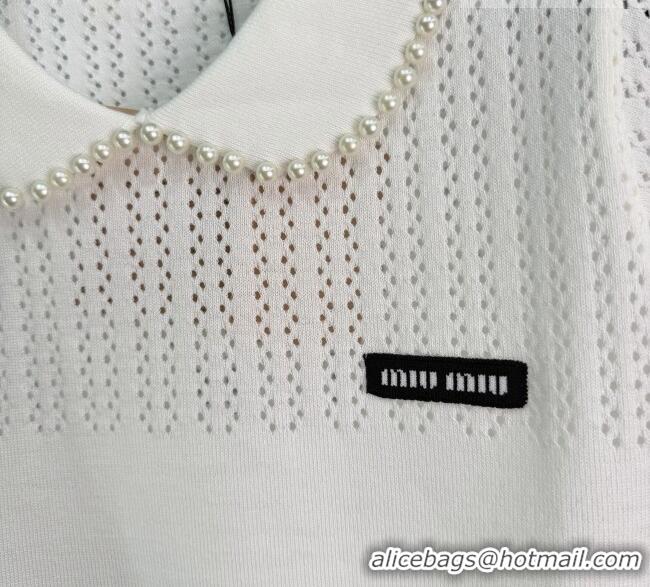 Low Cost Miu Miu Polo Shirt with Pearls MM042211 White 2026