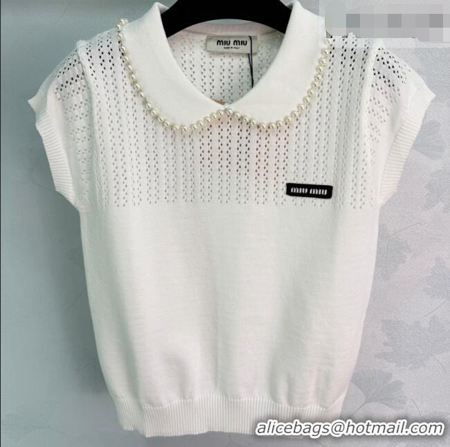 Low Cost Miu Miu Polo Shirt with Pearls MM042211 White 2026