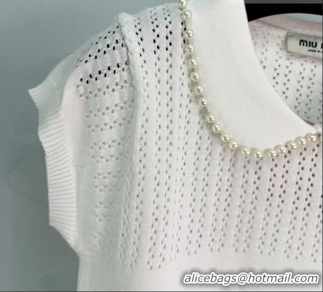 Low Cost Miu Miu Polo Shirt with Pearls MM042211 White 2026