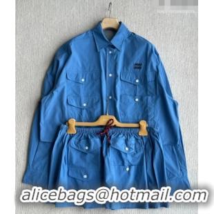Fashion Discount Miu Miu Cotton Shirt and Mini Skirt Set MM042226 Blue 2026