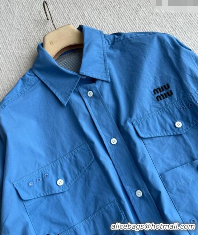 Fashion Discount Miu Miu Cotton Shirt and Mini Skirt Set MM042226 Blue 2026