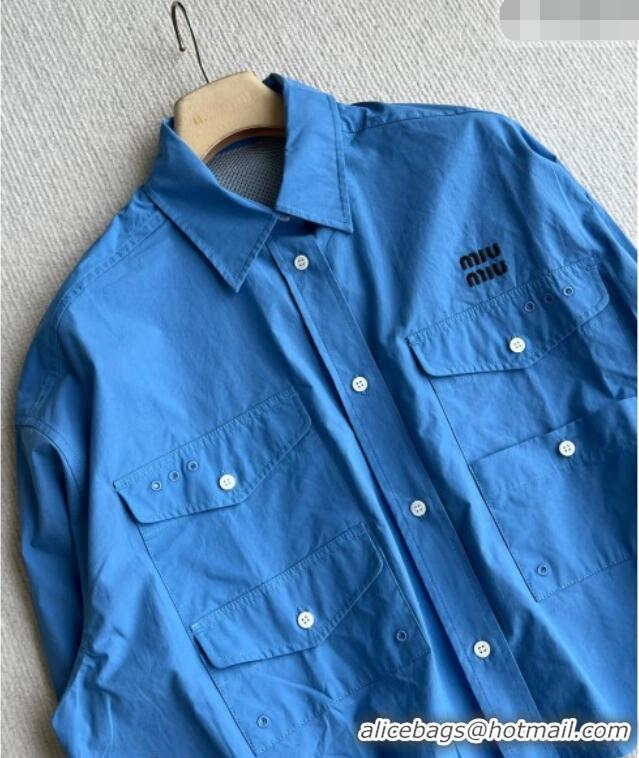 Fashion Discount Miu Miu Cotton Shirt and Mini Skirt Set MM042226 Blue 2026