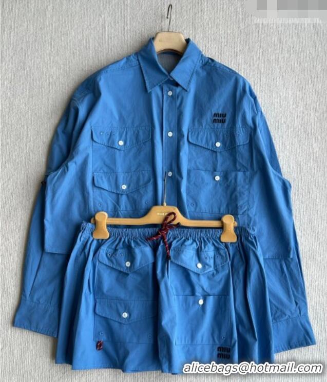 Fashion Discount Miu Miu Cotton Shirt and Mini Skirt Set MM042226 Blue 2026