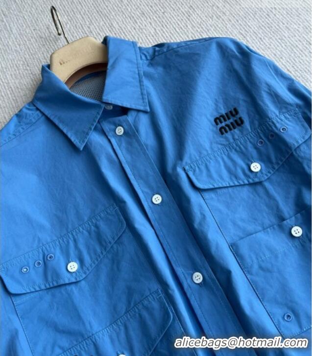 Fashion Discount Miu Miu Cotton Shirt and Mini Skirt Set MM042226 Blue 2026