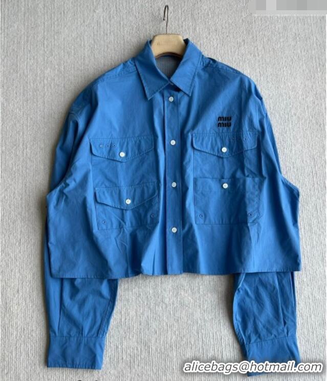 Fashion Discount Miu Miu Cotton Shirt and Mini Skirt Set MM042226 Blue 2026