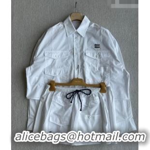 Cheapest Miu Miu Cotton Shirt and Mini Skirt Set MM042226 White 2026