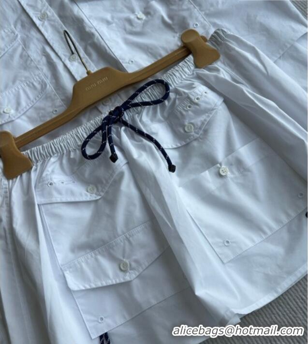 Cheapest Miu Miu Cotton Shirt and Mini Skirt Set MM042226 White 2026