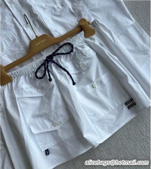 Cheapest Miu Miu Cotton Shirt and Mini Skirt Set MM042226 White 2026
