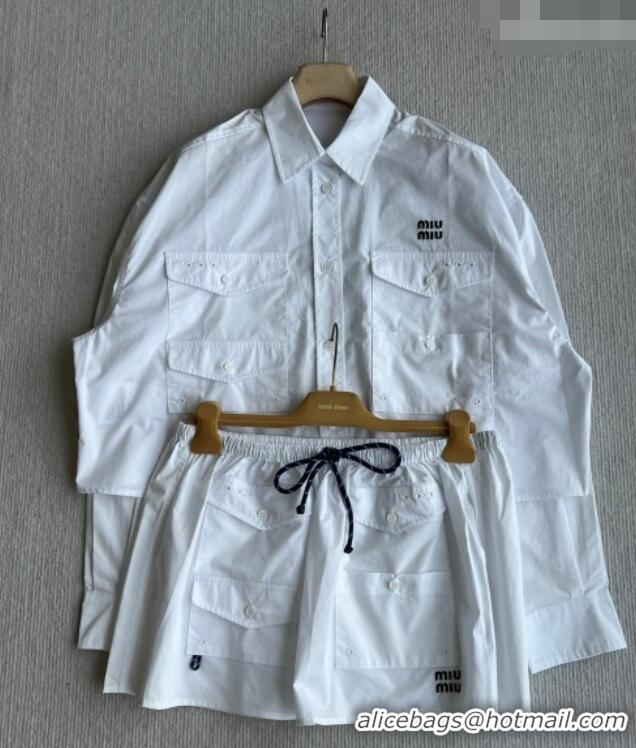Cheapest Miu Miu Cotton Shirt and Mini Skirt Set MM042226 White 2026
