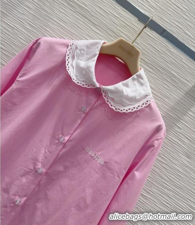 Inexpensive Miu Miu Plaid Cotton Shirt MM042223 Pink 2026