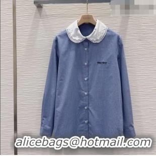 Buy Best Price Miu Miu Plaid Cotton Shirt MM042223 Blue 2026