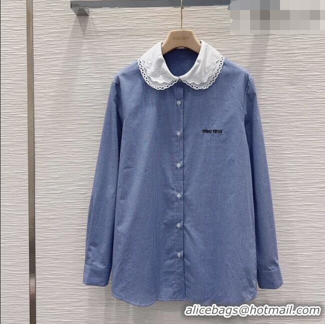 Buy Best Price Miu Miu Plaid Cotton Shirt MM042223 Blue 2026