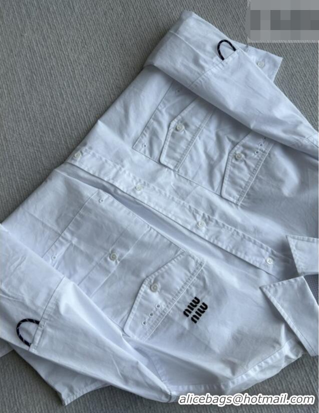 Top Design Miu Miu Cotton Oversized Shirt MM042224 White 2026