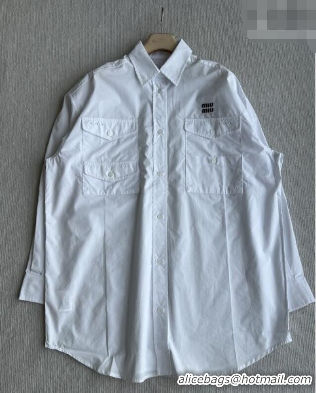 Top Design Miu Miu Cotton Oversized Shirt MM042224 White 2026