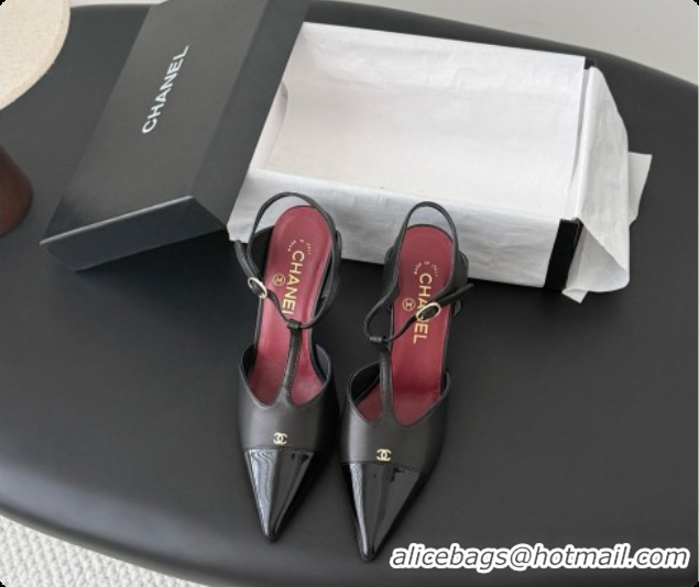 Luxurious Chanel Lambskin & Patent Calfskin Slingbacks G47167 Black 2026
