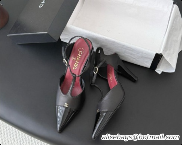 Luxurious Chanel Lambskin & Patent Calfskin Slingbacks G47167 Black 2026