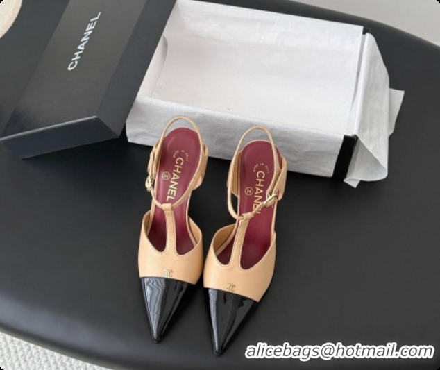 Charming Chanel Lambskin & Patent Calfskin Slingbacks G47167 Beige 2026