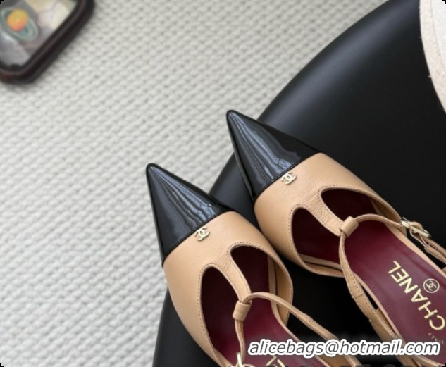 Charming Chanel Lambskin & Patent Calfskin Slingbacks G47167 Beige 2026